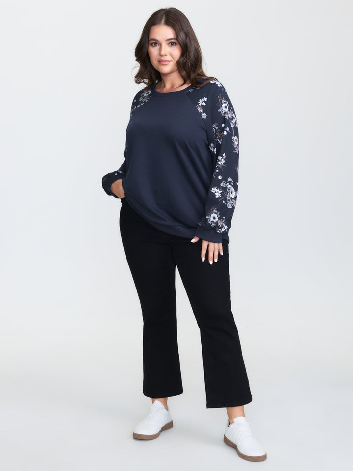 Floral Raglan Sleeve Plain Sweatshirt
