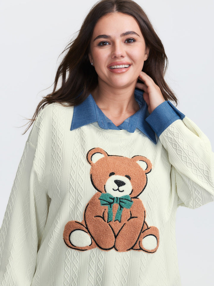 Towel Texture Teddy Embroidery Patchwork Sweatshirt