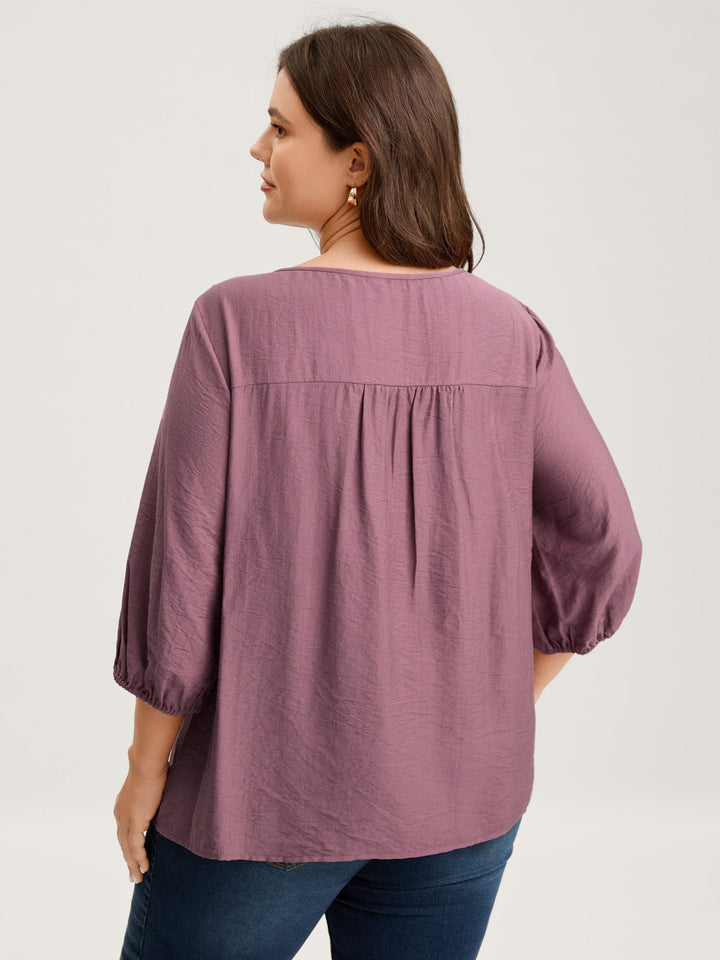 Lace Neck Tie Flowy Solid Blouse