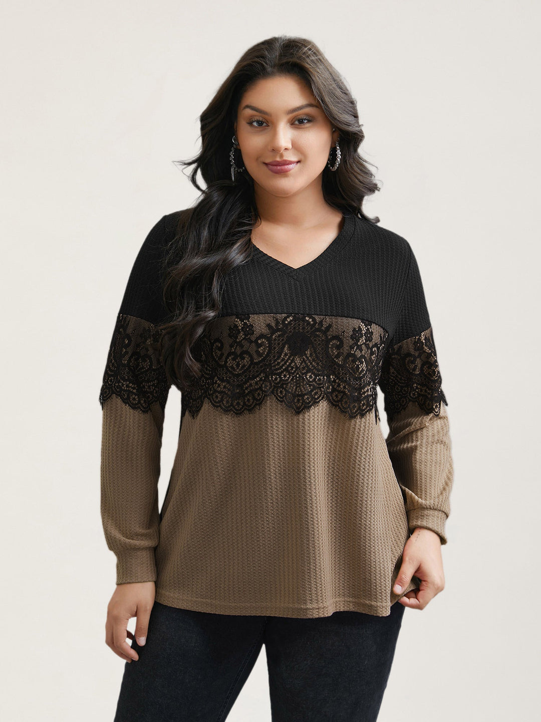 Crochet Lace Mesh Contrast Patchwork Top