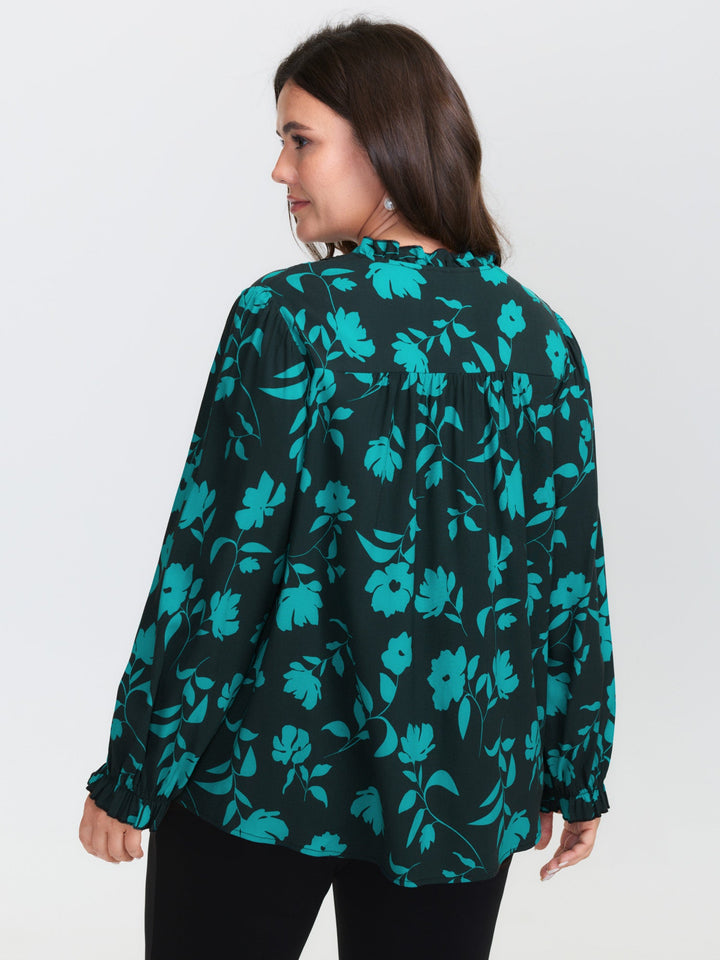 Flower Silhouette Neck-Tie Blouse