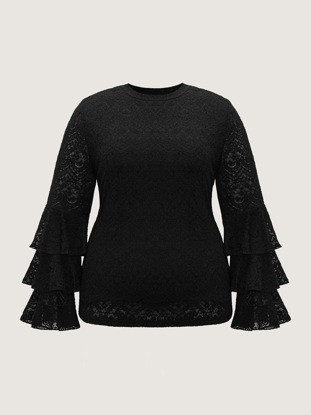 Stretchy Layered Sheer Lace Trim Knit Top