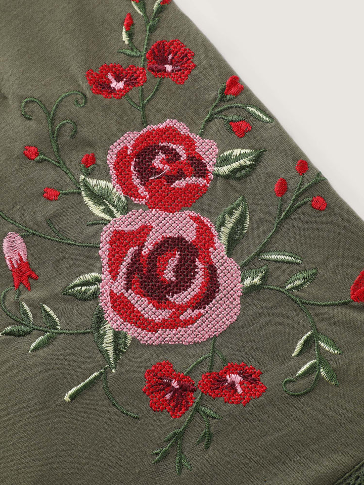 Crossstich Lace Trim Floral Embroidery Sweatshirt