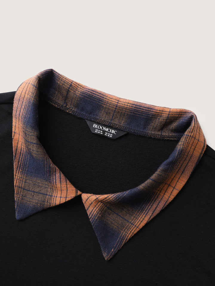 2-in-1 Stretchy Checkered Print Sweatshirt
