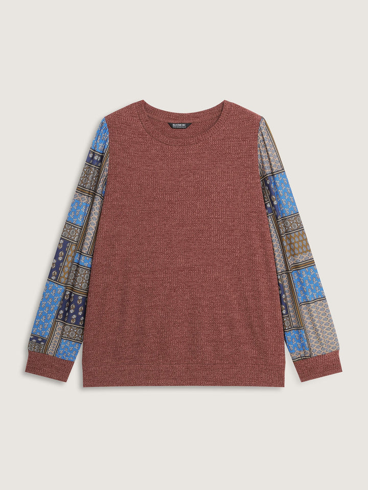 Cozy Collage Print Sleeve Contrast Sweatshirt