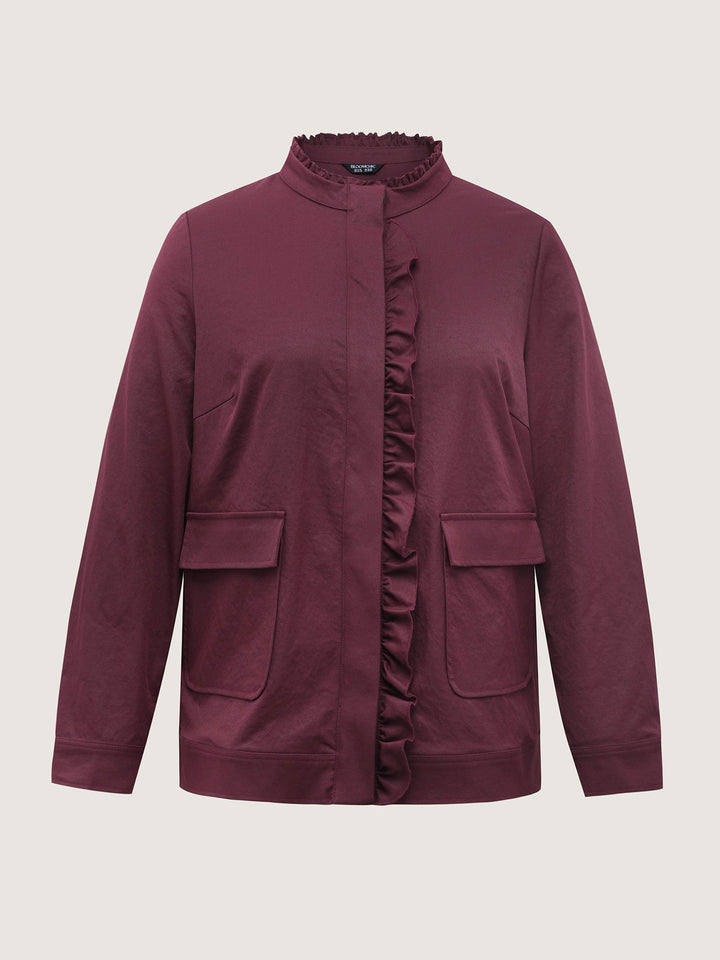 Ruffled Edge Cropped Hem Pocket Jacket