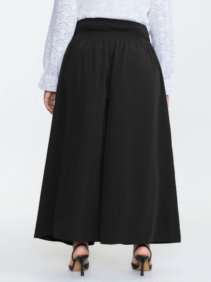 Wide Shirred Waistband Pockets Pants