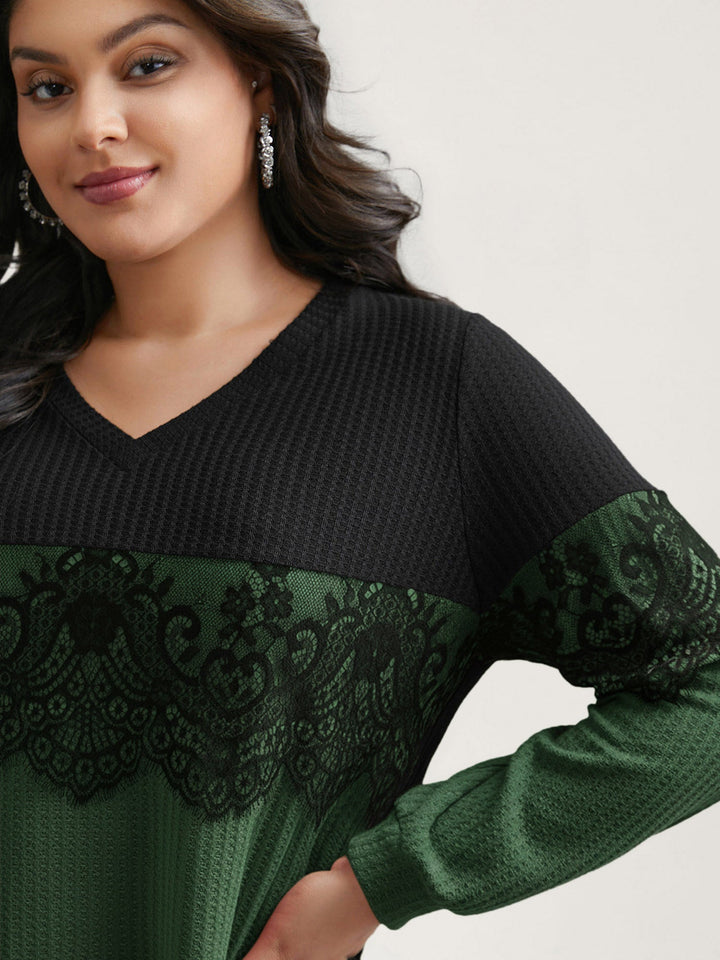 Crochet Lace Mesh Contrast Patchwork Top