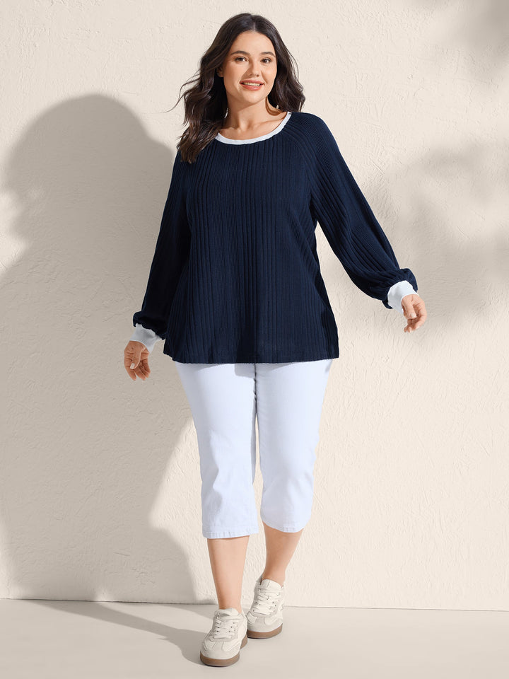 Textured Color Contrast Longline Sweatshirt