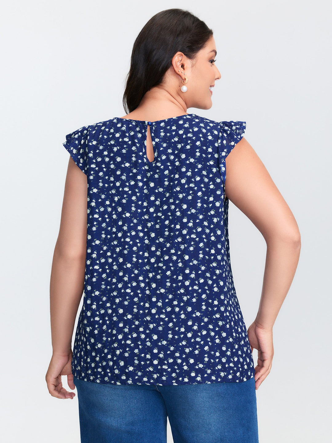 Floral Print Flutter Sleeve Blouse