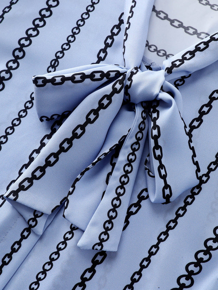 Loop Striped Bow-Tie Neckline Blouse