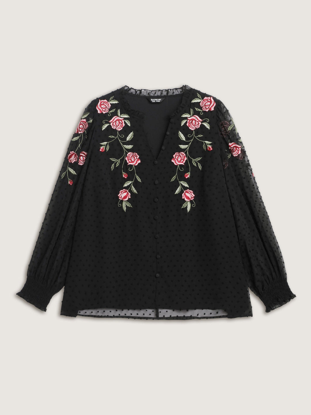 Rose Embroidered Textured Sheer Blouse