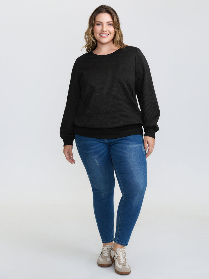 Round Neck Textured Solid Sweatshirt