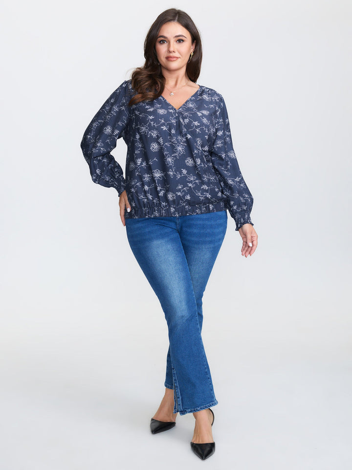 Floral Print Surplice Neck Blouse