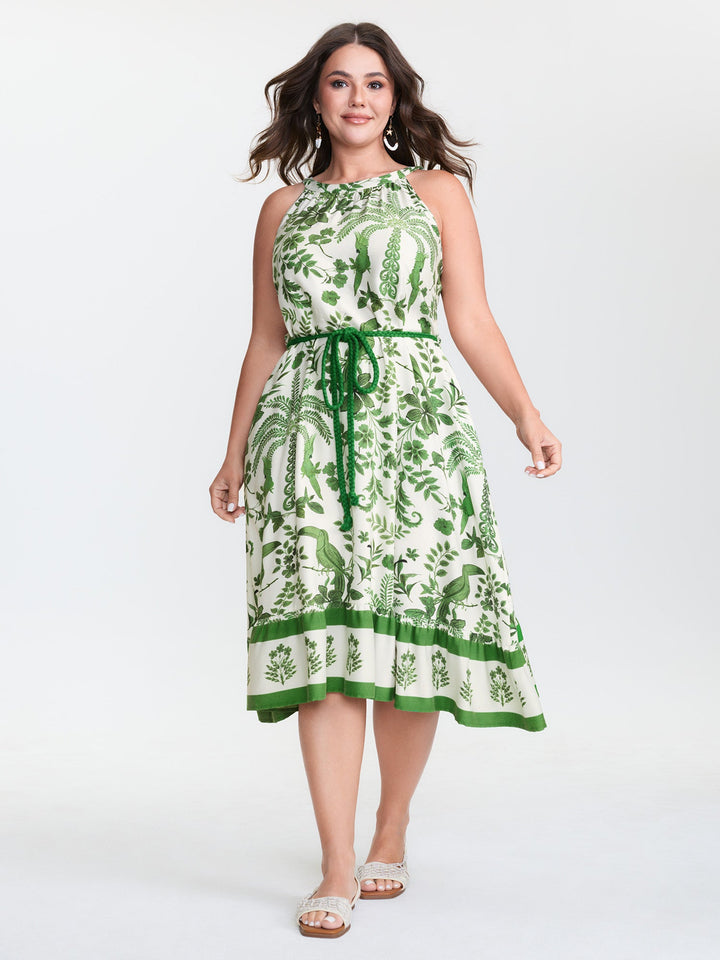 Floral Whisper Print Waist-Tie Midi Dress