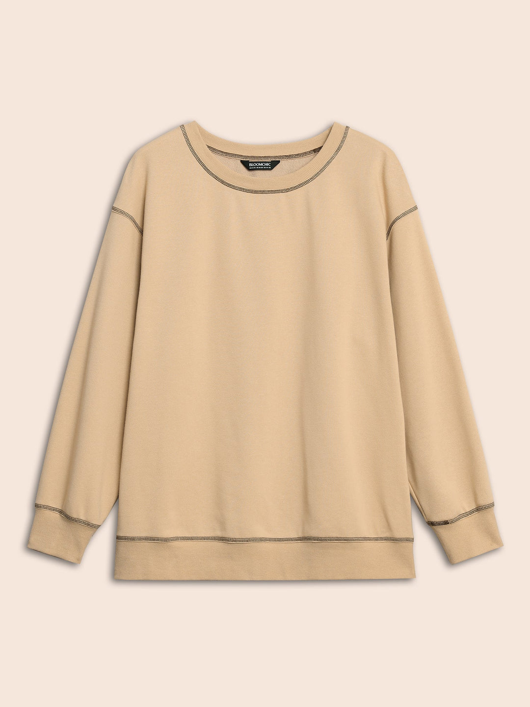 Round Neck Topstitching Patchwork Sweatshirt