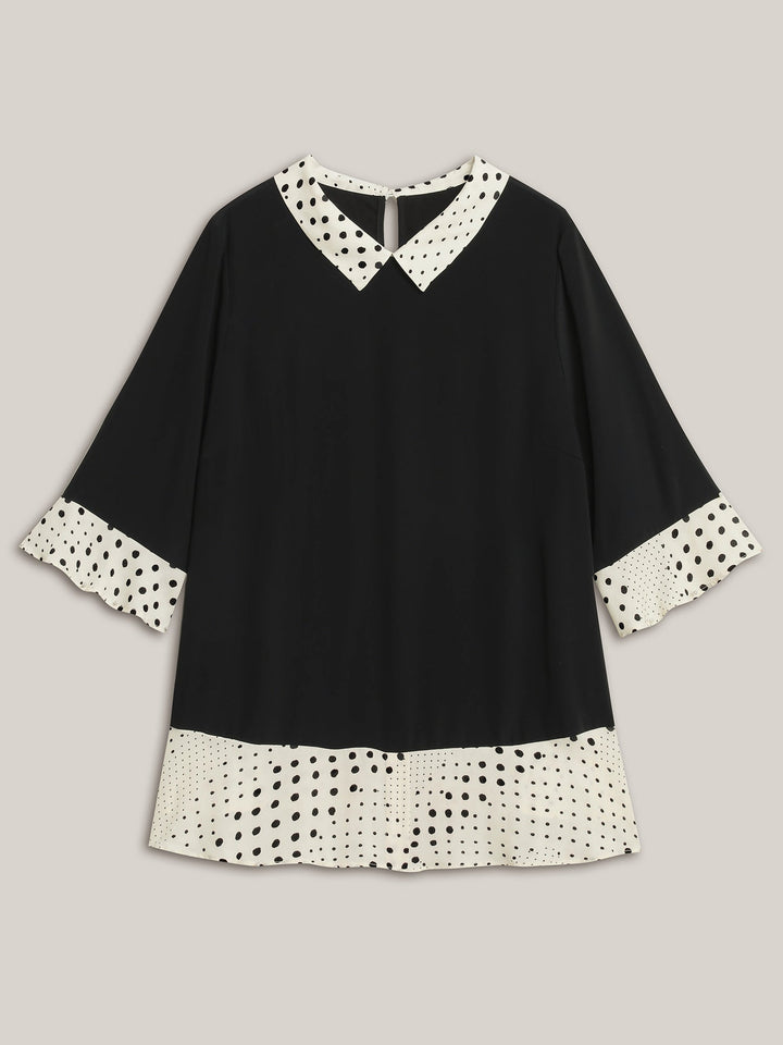 Sheer Color Contrast Spliced Collar Blouse