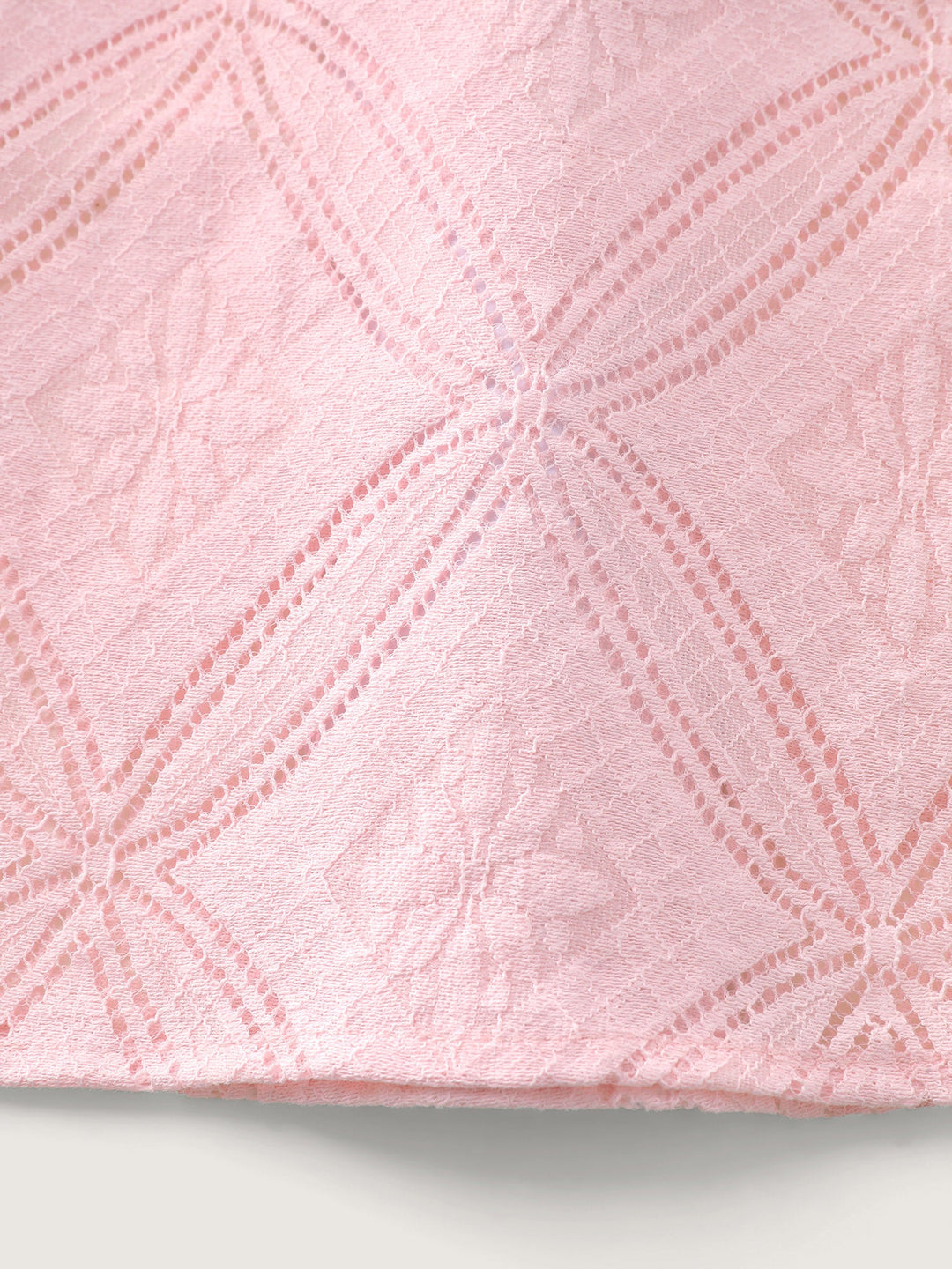 Geometric Texture Lace Trim Blouse