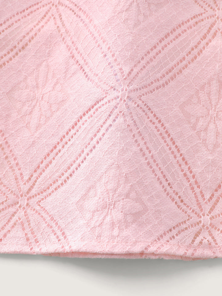 Geometric Texture Lace Trim Blouse