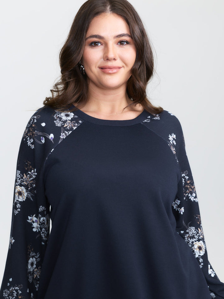 Floral Raglan Sleeve Plain Sweatshirt