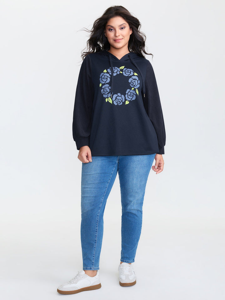 Floral Textured Spliced Hoodie