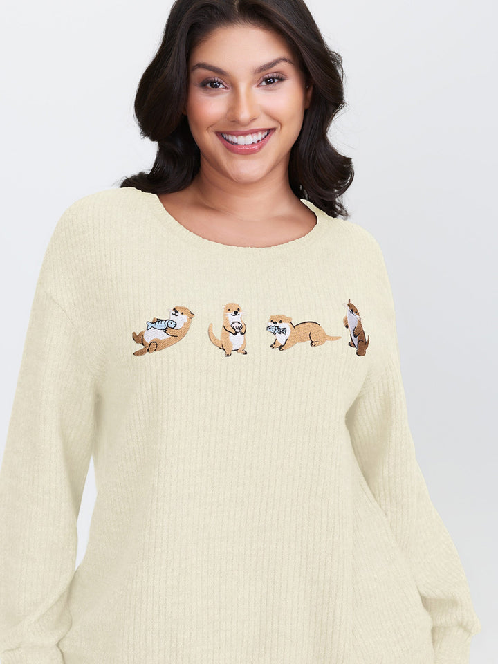 Happy Otter Embroidered Sweatshirt