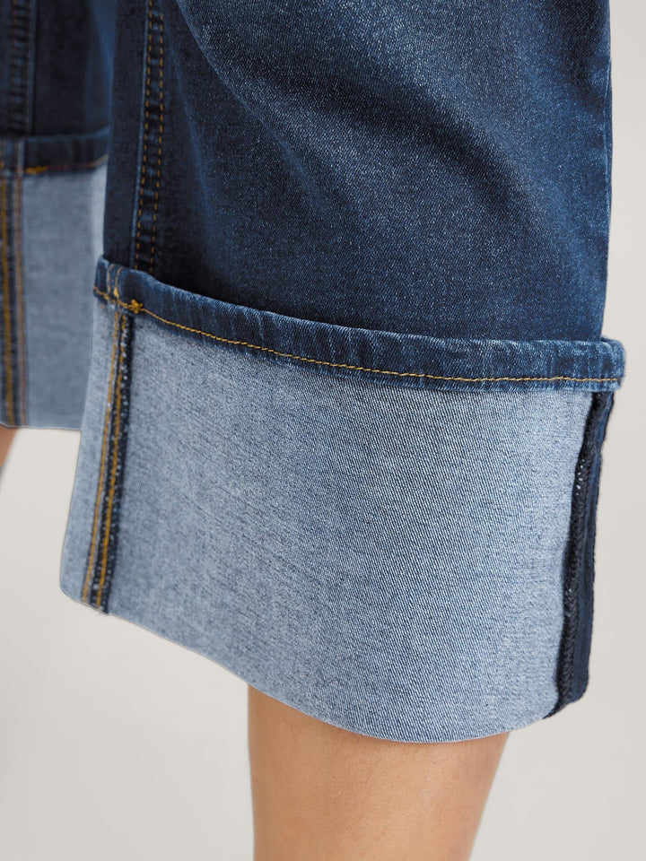 Stretch Rolled Hem Straight-Leg Jeans