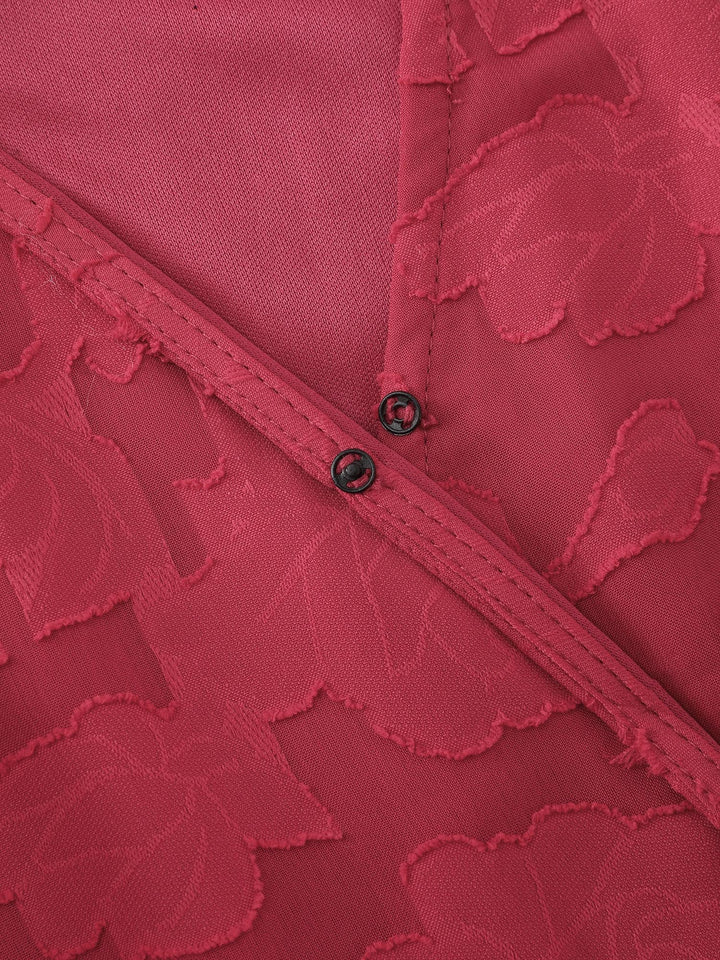 Cut-Out Flower Adjustable Belt Blouse