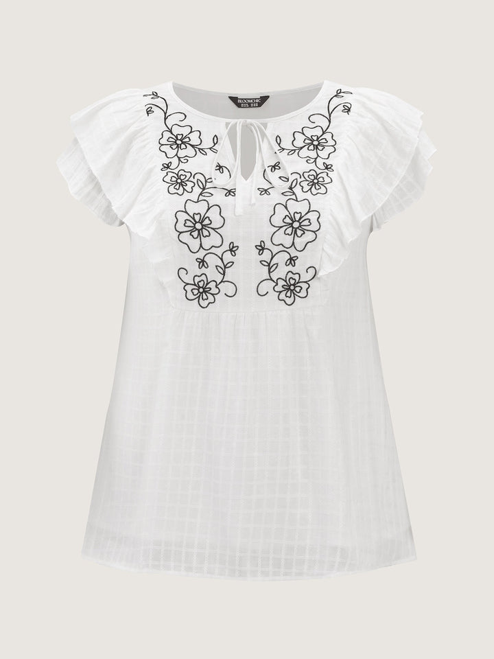 Pure Cotton Embroidered Neckline Blouse