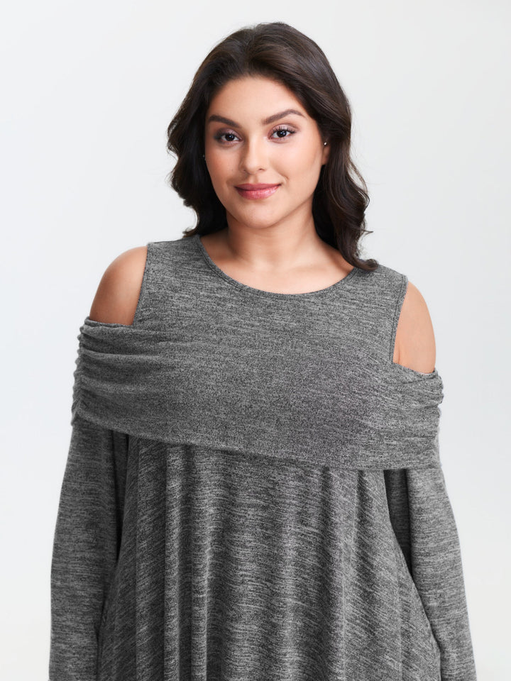 Supersoft Off-Shoulder Pleated Asymmetrical Hem Top
