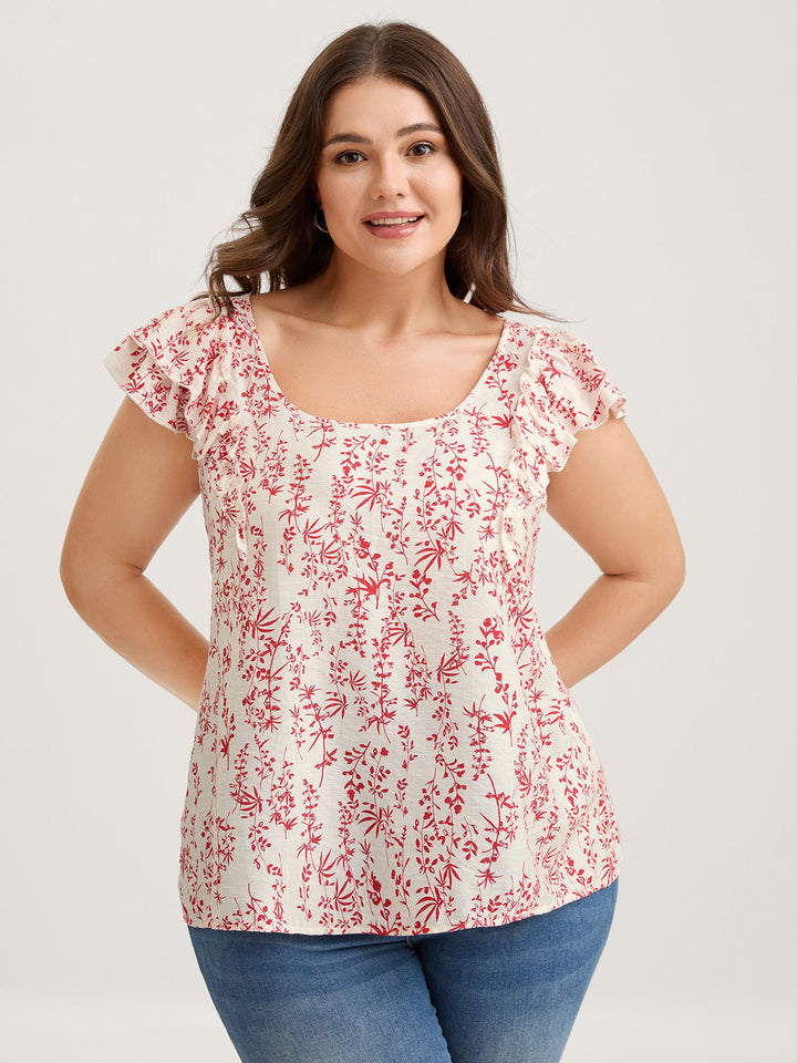 Sweet Floral Bow Back Flutter Blouse