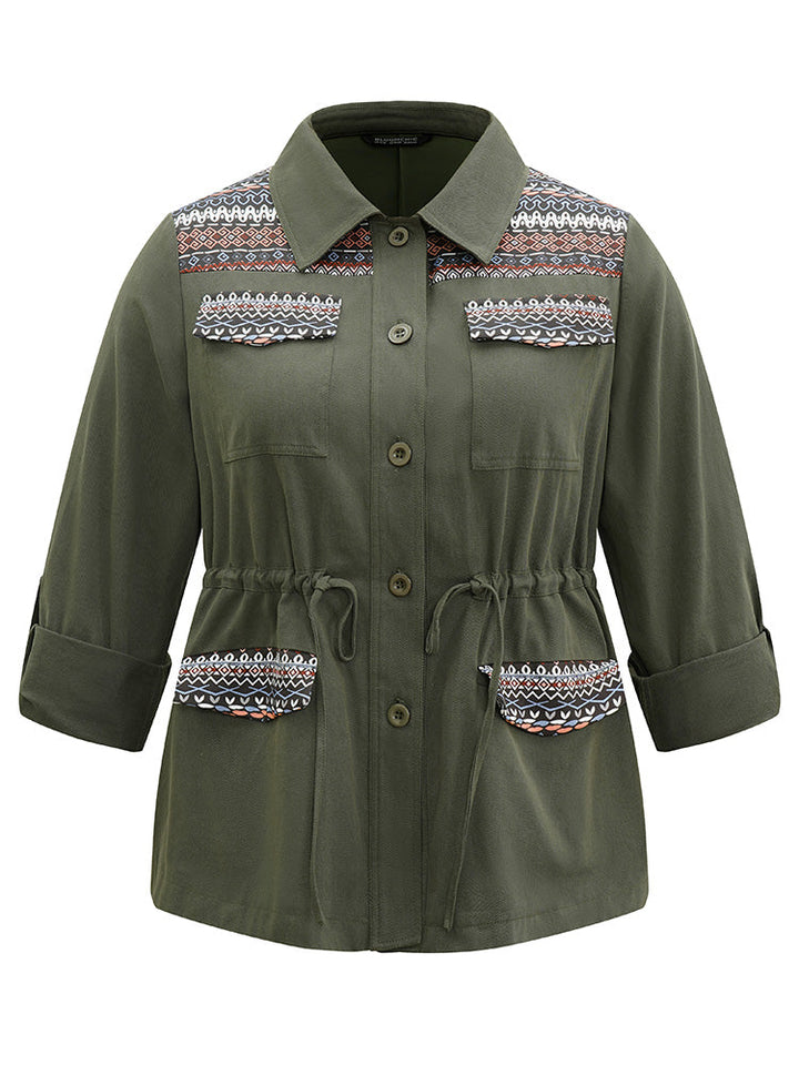 Bandana Geometric Tab Sleeve Drawstring Jacket