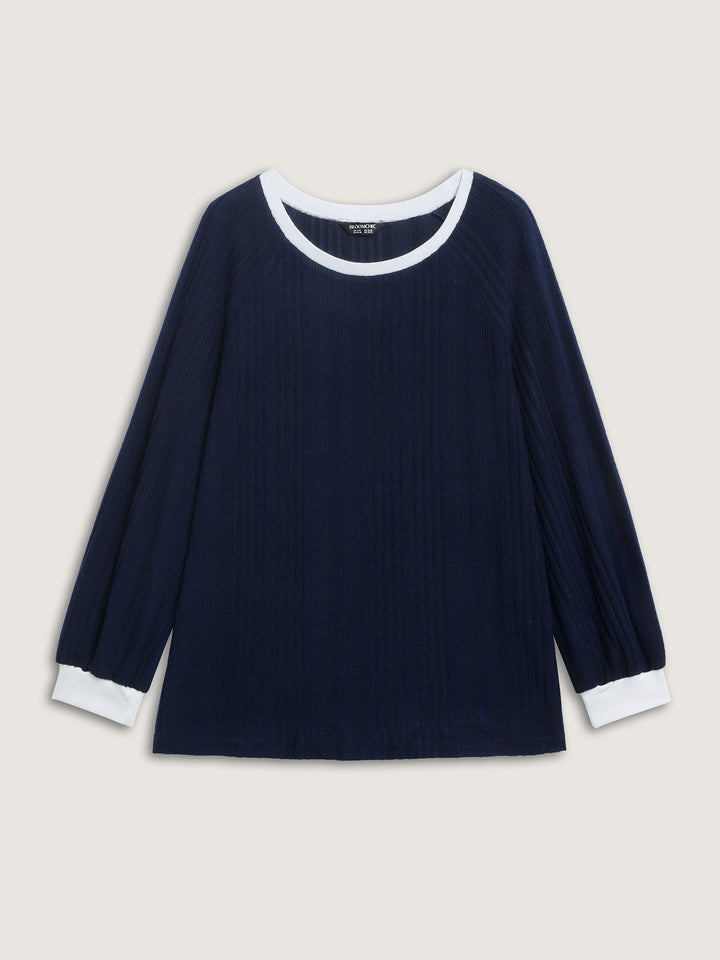 Textured Color Contrast Longline Sweatshirt