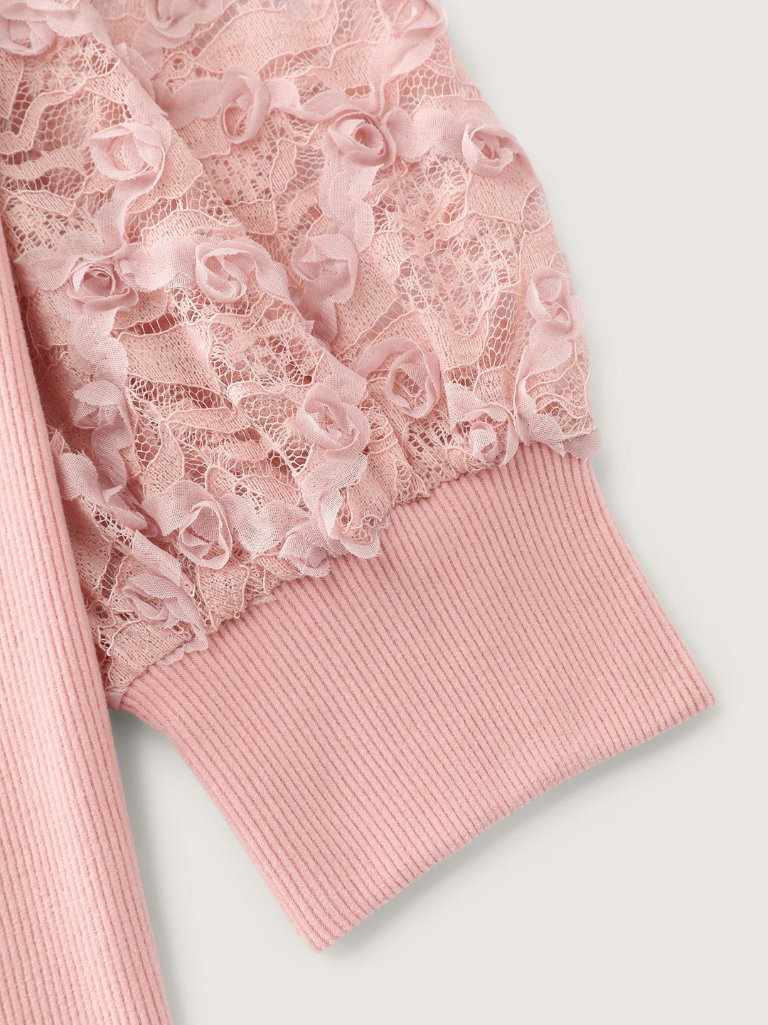 Lace Sleeve 3D Floral Knit Top