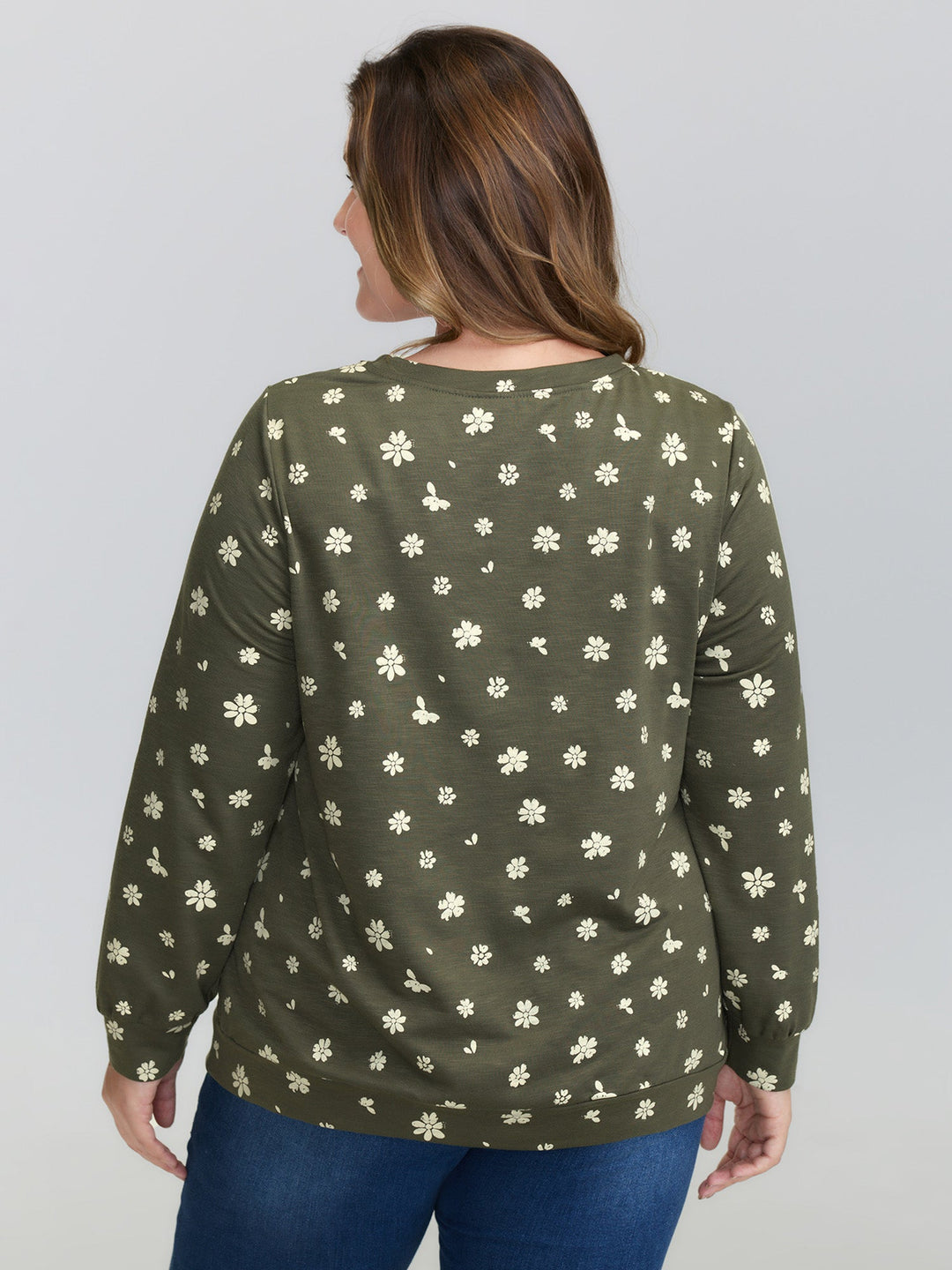 Floral Stretchy Textured Printed Sweatshirt