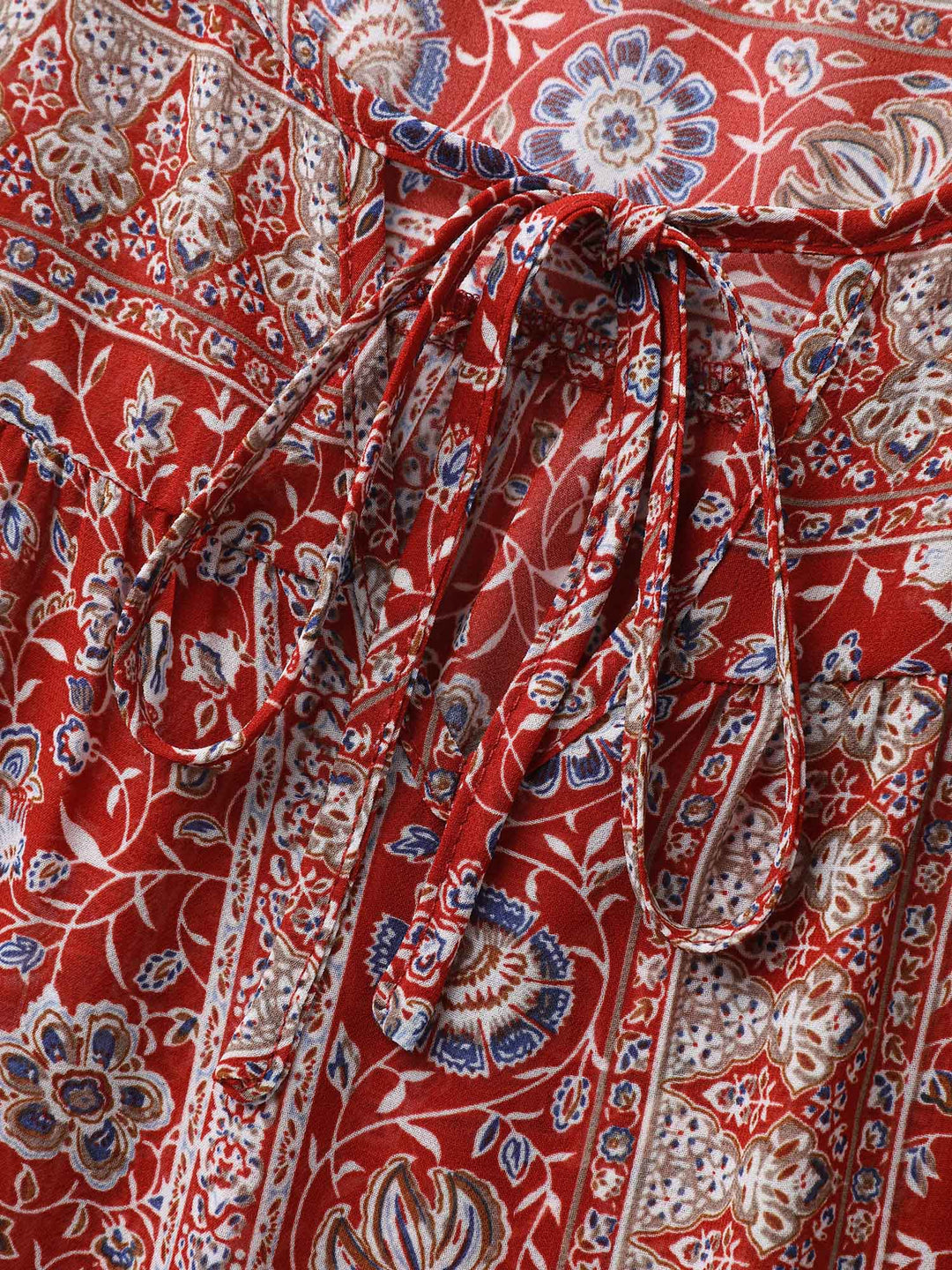 Chiffon Floral Sheer Print Neck-Tie Blouse