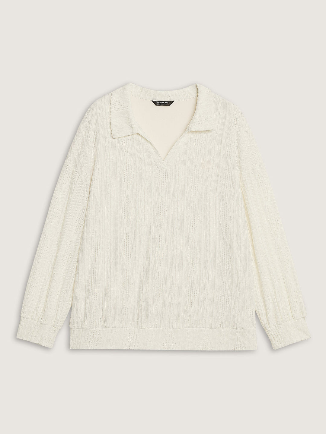 Textured Lapel Collar Stretchy Hem Sweatshirt