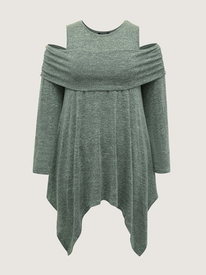 Supersoft Off-Shoulder Pleated Asymmetrical Hem Top