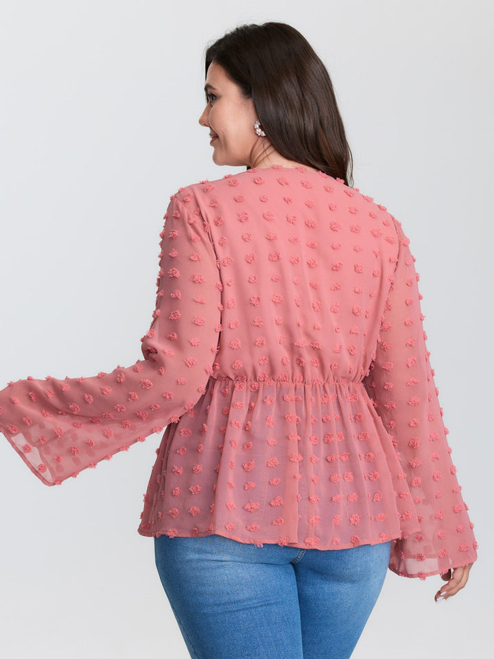 Textured Ruched Bodice Flared Blouse