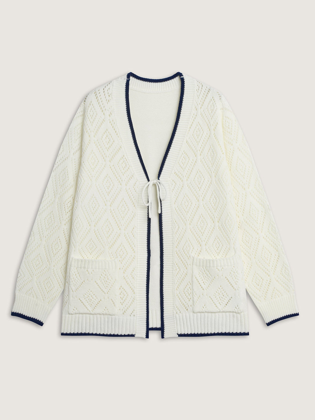 Textured Cut-Out Tie-Front Knit Cardigan