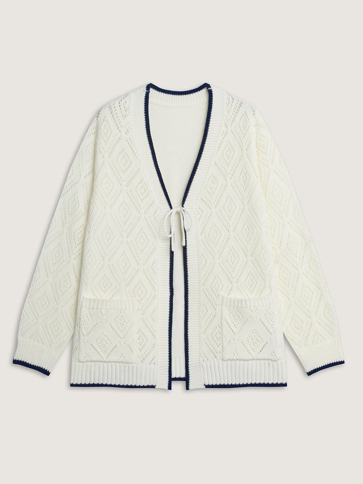 Textured Cut-Out Tie-Front Knit Cardigan