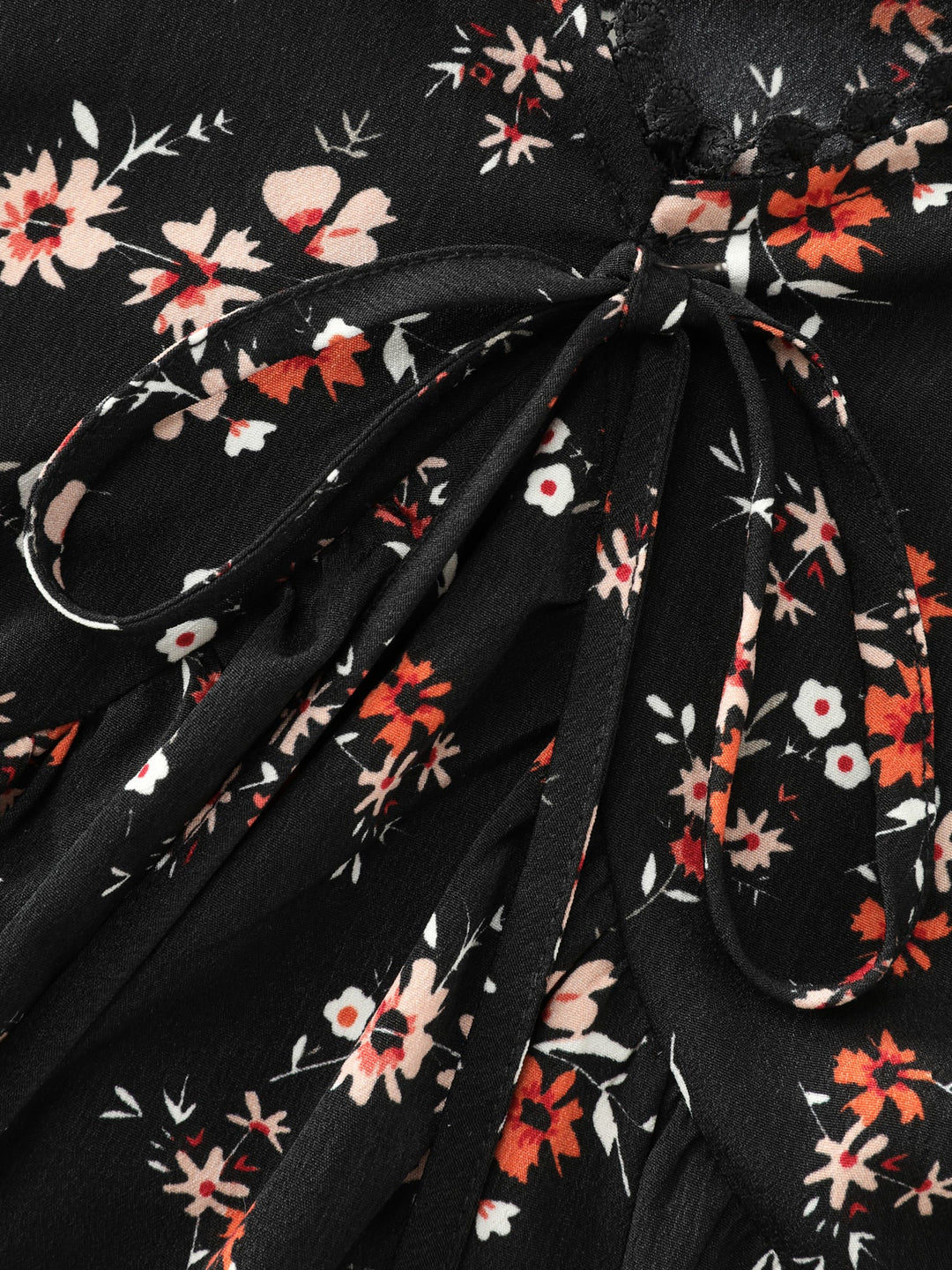 Floral Print Lace Cinched-Flared Blouse