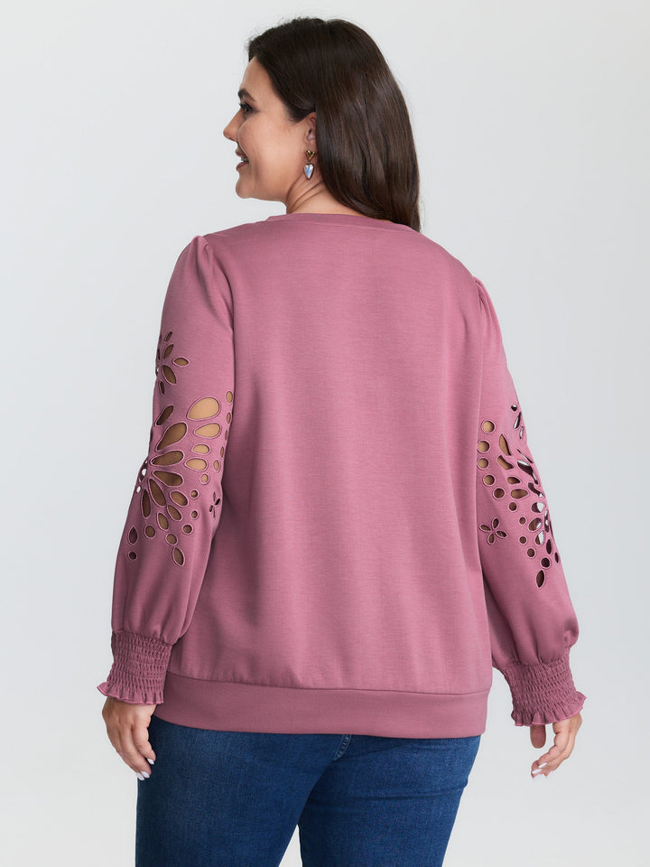 Cut-Out Embroidered Sleeve Rayon Sweatshirt