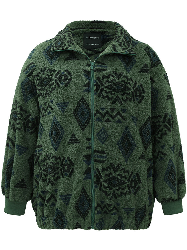Geometric Pocket Gathered Zipper Jacket