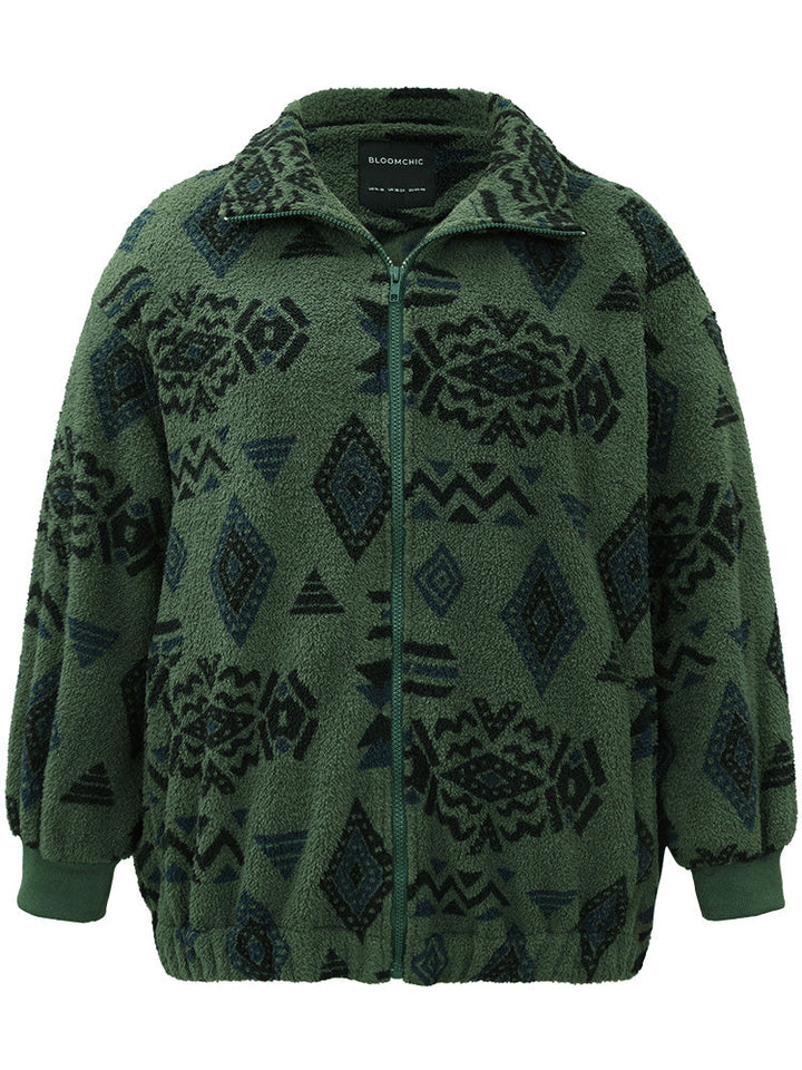 Geometric Pocket Gathered Zipper Jacket