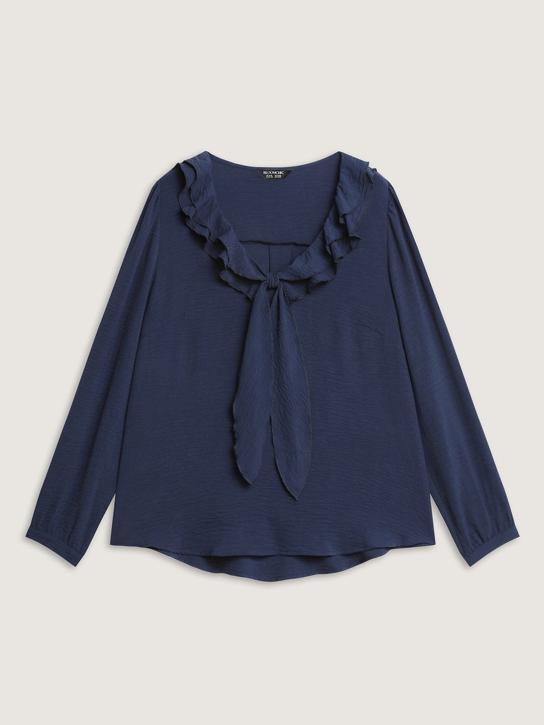 Ruffled Ribbon Neckline Pleated Blouse