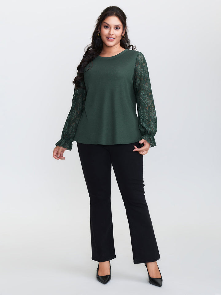 Lace Shirred Cuff Sleeve Sweatshirt