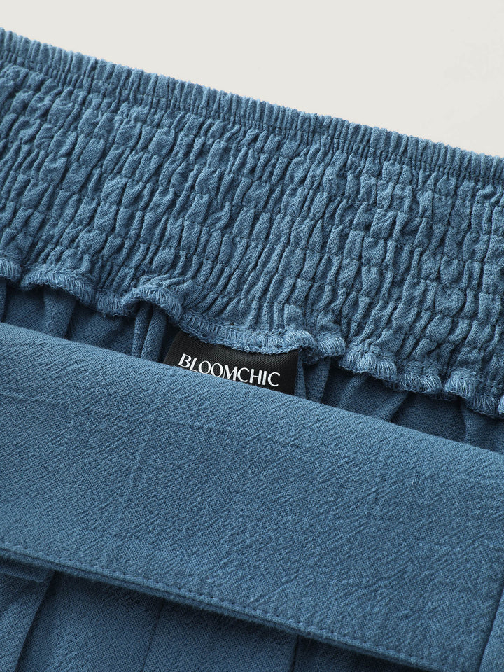 Pure Cotton Shirred Wide-Waistband Pants