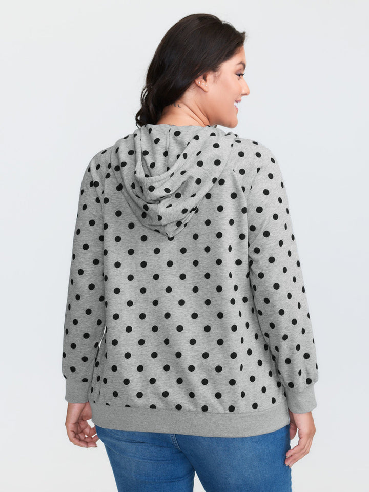 Polka Dot Drawstring Neck Hoodie