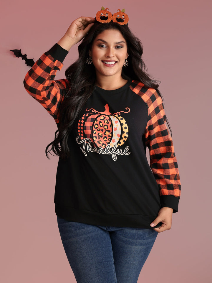 Halloween Pumpkin Plaid Stretchy Sweatshirt
